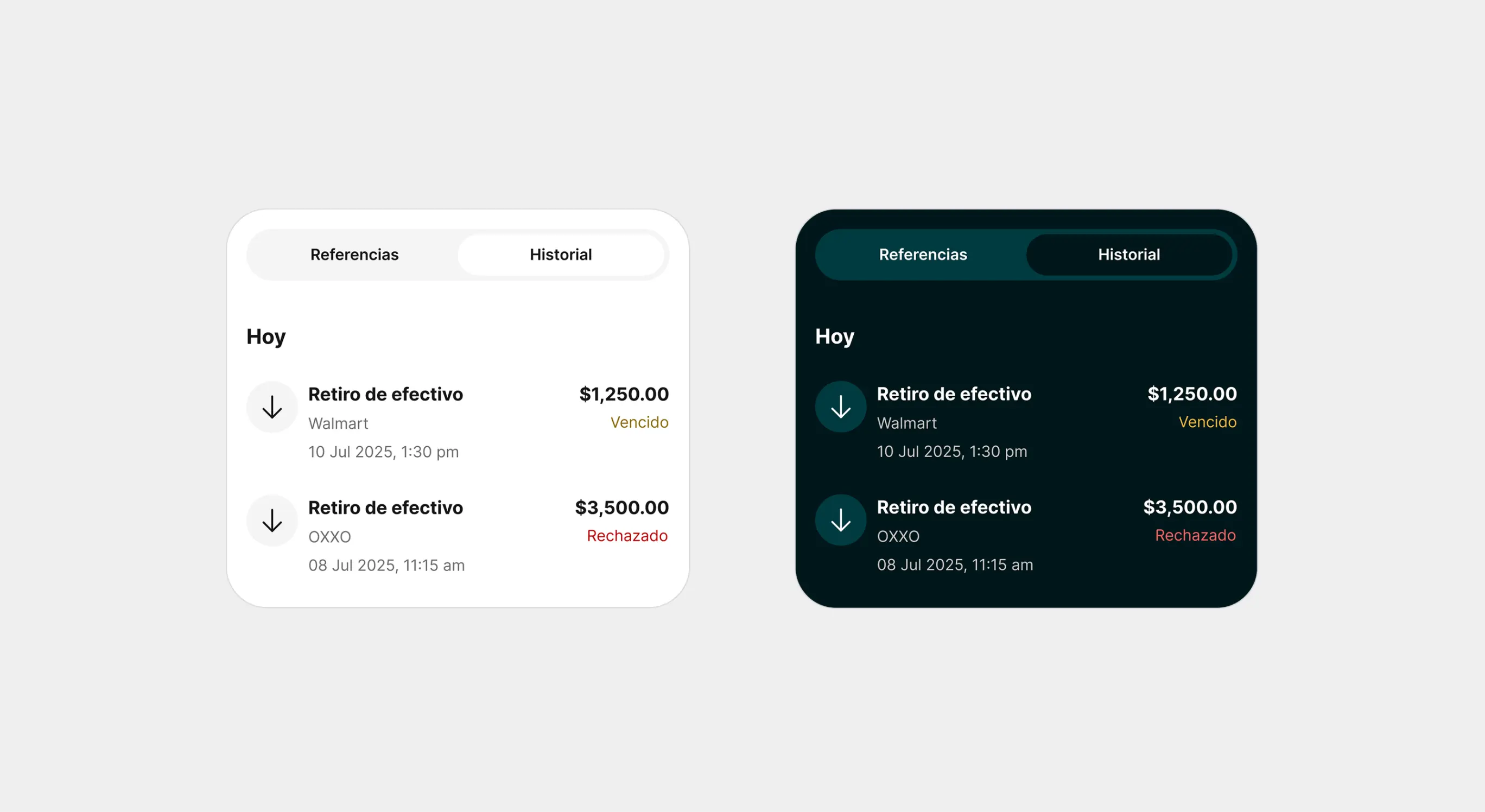 Design system light and dark mode components