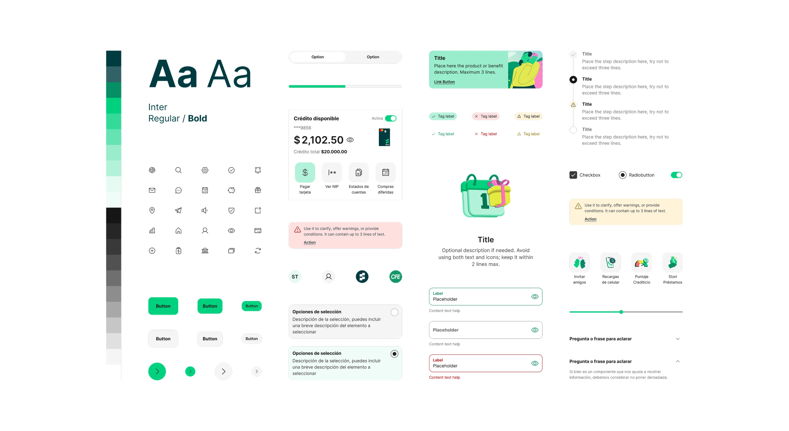 Design system type, icon, and component grid